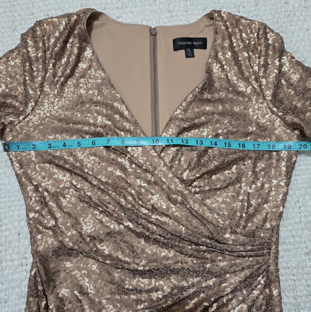 TADASHI SHOJI Alberti Sequin Slit Gown Bronze Size XL - Picture 9 of 14